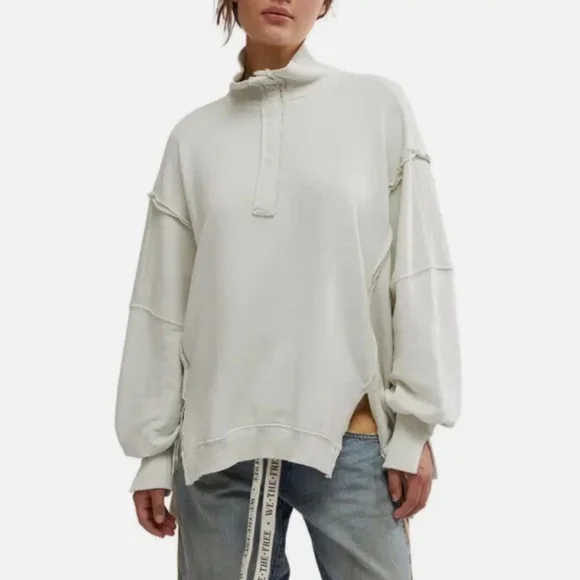 FP We The Free Camden Henley Sweatshirt in Grey Opal sz lg NWT - Picture 1 of 9